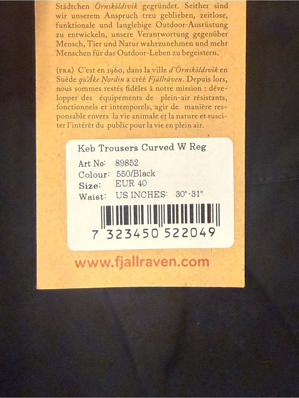 NWT Fjallraven Keb Curved Tapered Leg Curved Trouser - Women's Pants Size 10 - Picture 9 of 9
